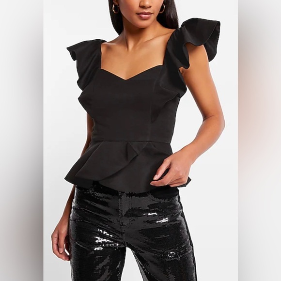 NWT! Express Sweetheart Neckline Flutter Sleeve
Peplum Ruffle Top, Size Small - Picture 1 of 9